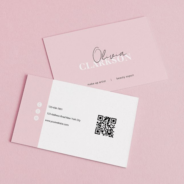 Chic Soft Pink Minimalist QR-Code Visitenkarte (Von Creator hochgeladen)