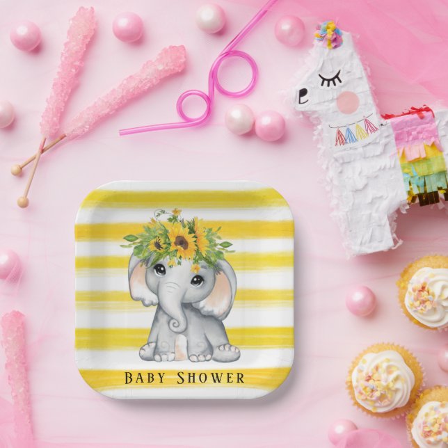 Chic Sonnenblume Elephant Stripes Babydusche Pappteller (Party)