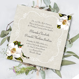 Chic Southern Magnolias & Hummingbirds Wedding Einladung