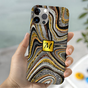 Chic Sparkle Glitter Marmor Kunst grau goldenes Mo iPhone 13 Hülle