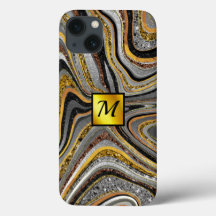 Chic Sparkle Glitzer Marmor Art Graugold Monogramm