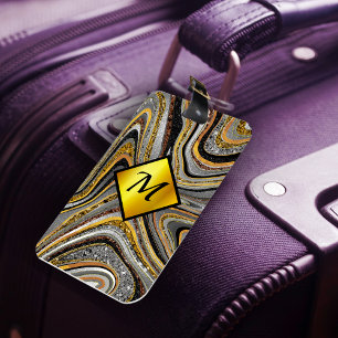 Chic Sparkle Glitzer Marmor Art Graugold Monogramm Gepäckanhänger