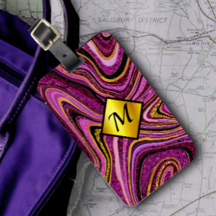 Chic Sparkle Glitzer Marmor Art pink gold monogram Gepäckanhänger