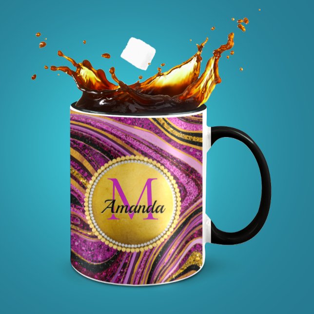 Chic Sparkle Glitzer Marmor Art pink gold monogram Tasse (Von Creator hochgeladen)