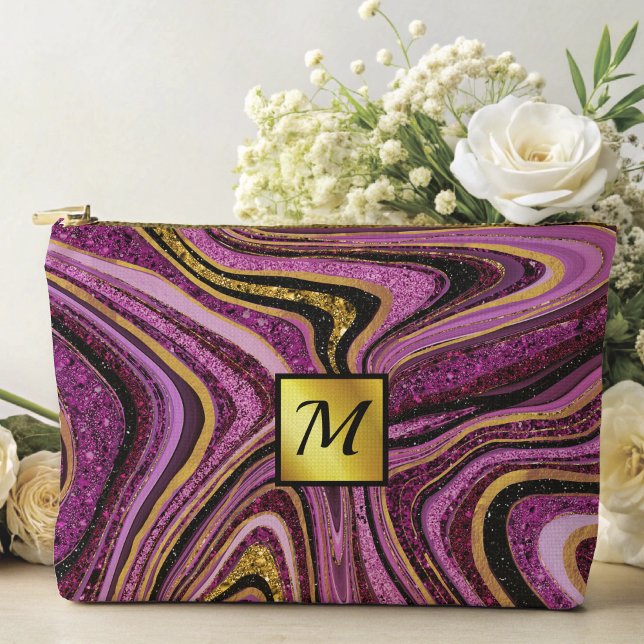 Chic Sparkle Glitzer Marmor Art pink gold monogram Zubehörtasche (Von Creator hochgeladen)
