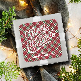 Chic Sparkly Plaid Christmas Quadratischer Aufkleber