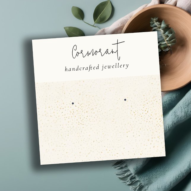 Chic Speckled Gold White Texture Earring Holder Quadratische Visitenkarte (Von Creator hochgeladen)