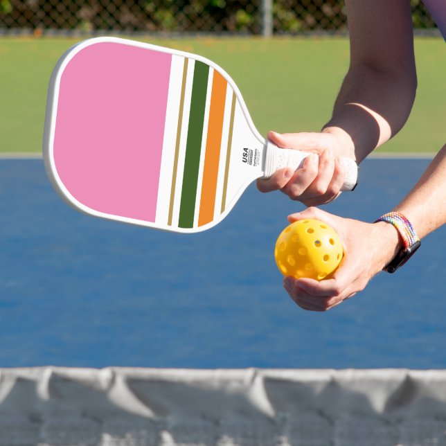 Chic Sporty Pink Top Green Orange Racing Streifen Pickleball Schläger (InSitu)