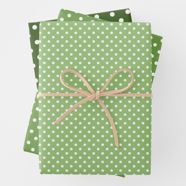 Chic Spring Forest Green Polka Dots Muster Geschenkpapier Set (Beispiel)