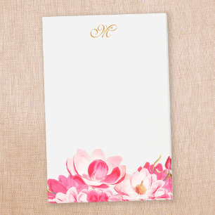 Chic Spring Pink Magnolias Floral Monogram Notepad Post-it Klebezettel