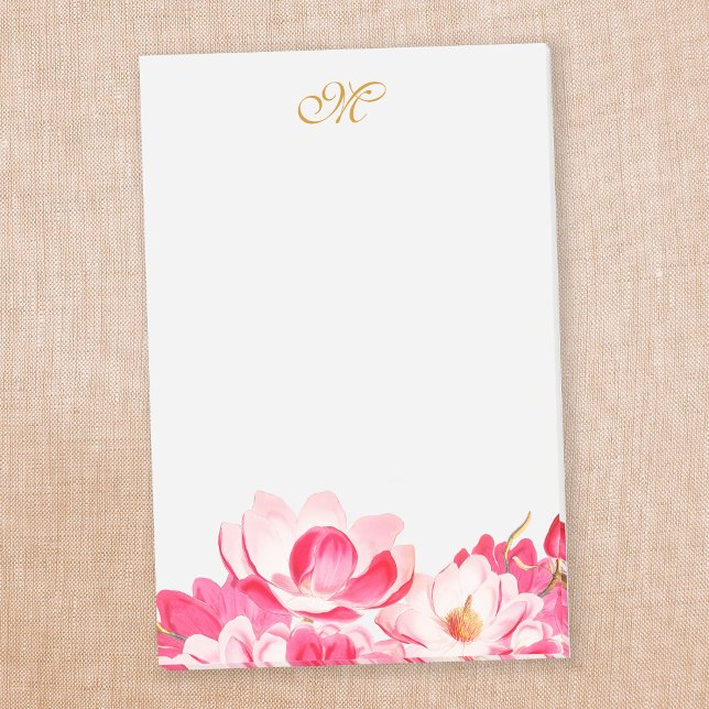 Chic Spring Pink Magnolias Floral Monogram Notepad Post-it Klebezettel (Von Creator hochgeladen)