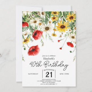 Chic Spring Wildblumen 40. Geburtstag Einladung