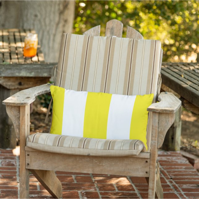 Chic Spring Yellow Retro Bold Mod Stripes Muster Kissen Für Draußen (Stuhl )