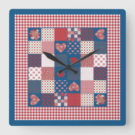 Chic Square Wall Clock, Imitate Patchwork, Gingham Quadratische Wanduhr