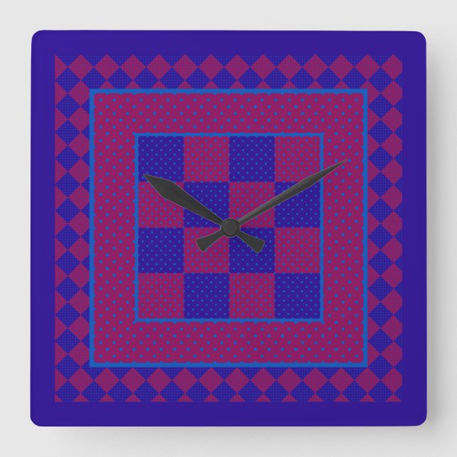 Chic Square Wall Clock, Lila, blau, Pflaumenpolkas Quadratische Wanduhr (Vorderseite)