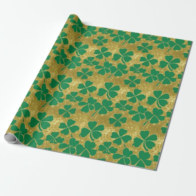 Chic St Patrick's Day Gold Green Kleeblatt Clover Geschenkpapier (Ungerollt)