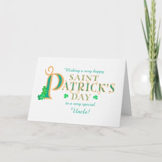 Chic St Patrick's Gruß für Onkel-Kleeblätter Karte (Vorderseite)