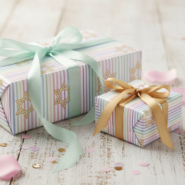 Chic Star of David Rainbow Striped Pattern Geschenkpapier