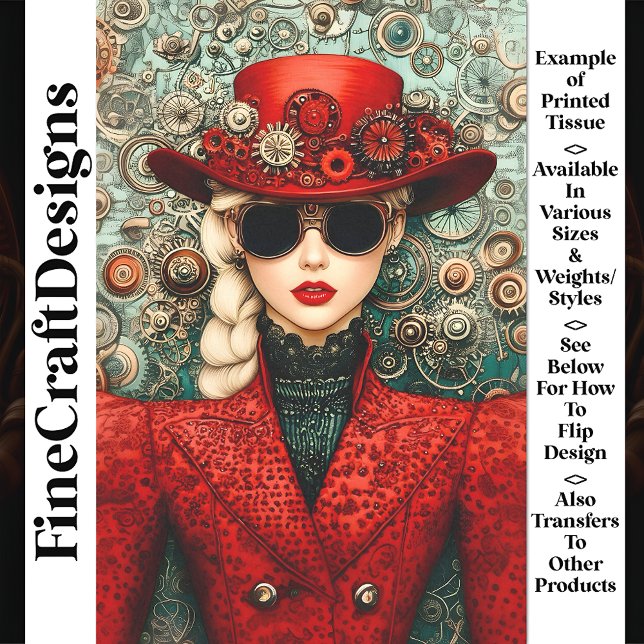 Chic Steampunk Weibchen in rotem Outfit U3 Decoupa Seidenpapier (Von Creator hochgeladen)