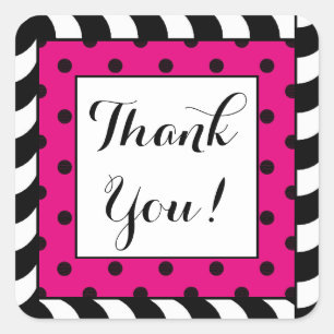 CHIC STICKER-THANK YOUB_BLACK/WHITE STRIPES PINK QUADRATISCHER AUFKLEBER
