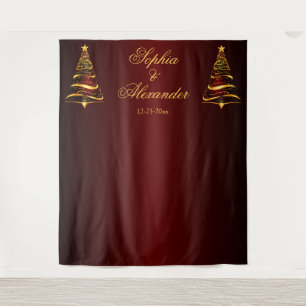 Chic stilvoller goldener Weihnachtsbaum Hintergrun Wandteppich