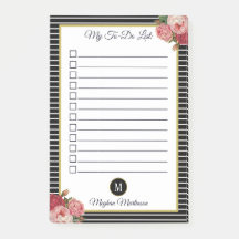 Chic Strick Black Floral Monogram To Do List