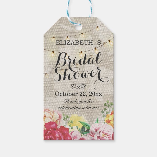 Chic String Lights Linen Floral Vielen Dank für Ih Geschenkanhänger (Vorderseite)