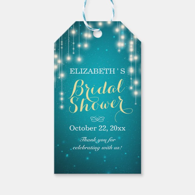 Chic String Lights Türkis Glitzer Brautparty Geschenkanhänger (Vorderseite)