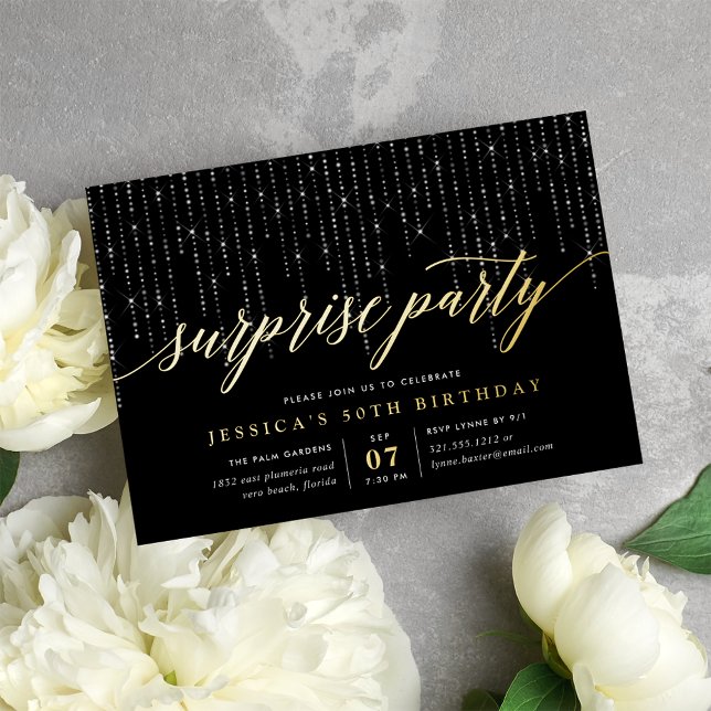 Chic String Lights Überraschendes Party Folieneinladung (Von Creator hochgeladen)