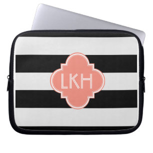 Chic Strip & Three Monogram Laptopschutzhülle