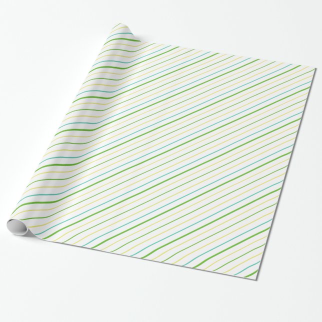 Chic Strip Wrapping Paper: Gelb, Grün, Weiß Geschenkpapier (Ungerollt)