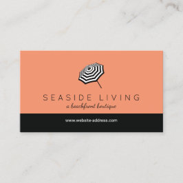 Chic Striped Beach Umbrella Logo Coral Visitenkarte