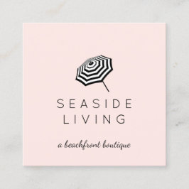 Chic Striped Beach Umbrett Logo Rosa Quadratische Visitenkarte