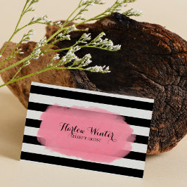 Chic Stripes Pink Schwarz-weiß Makeup Artist Visitenkarte