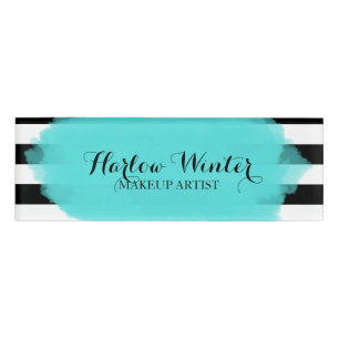 Chic Stripes Türkis-Schwarz-weißen Make-upkünstler Namenschild