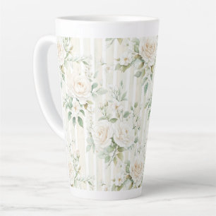 Chic Stripes White Floral Romantische Hochzeit Milchtasse