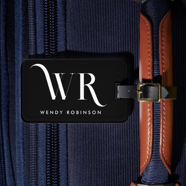 Chic Stylish Black Two Monogram Initial Gepäckanhänger (Vorderseite Insitu 4)