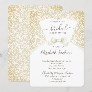 Chic Stylish Bride Dress Damask Brautparty Einladung