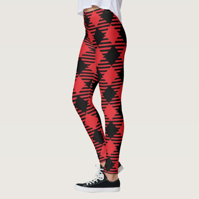 Chic Stylish Bright Red Kariert Woman's Christmas Leggings (Links)