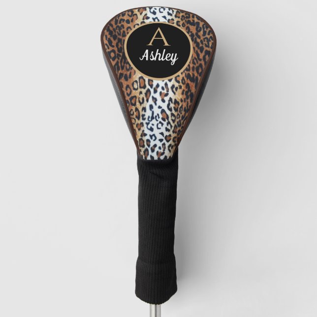 Chic Stylish Brown Schwarz-weiß Leopard Individuel Golf Headcover (Vorderseite)