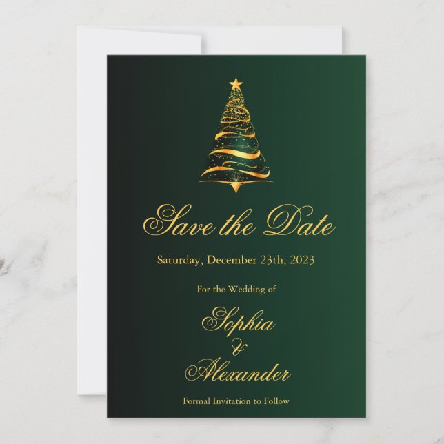 Chic Stylish Christmas Tree Wedding Save the Date Einladung (Vorderseite)