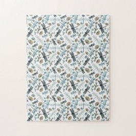 Chic Stylish Dragonflies Blues Teals Gray Blume Puzzle