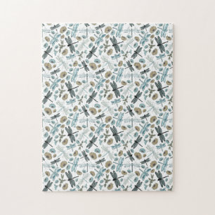 Chic Stylish Dragonflies Blues Teals Gray Blume Puzzle