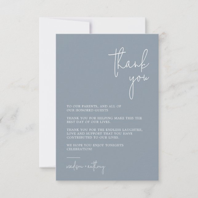 Chic Stylish Dusty Blue Modern Foto Wedding Dankeskarte (Vorderseite)