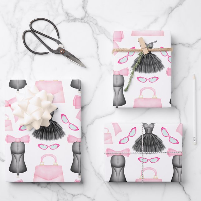 Chic Stylish Girly High Heels Fashion Pattern Geschenkpapier Set (Vorderseite)