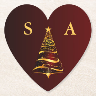 Chic Stylish Gold Christmas Tree Monogram Wedding Untersetzer
