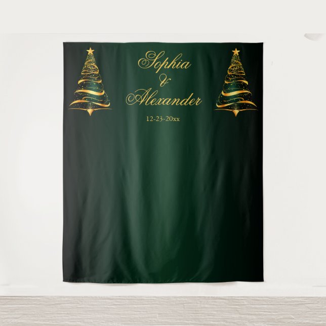 Chic Stylish Gold Weihnachtsbaum Hintergrund Hochz Wandteppich (Vorderseite)