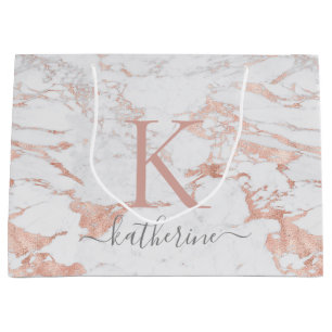 Chic Stylish Marmor und Rose Gold Foil Monogram Große Geschenktüte