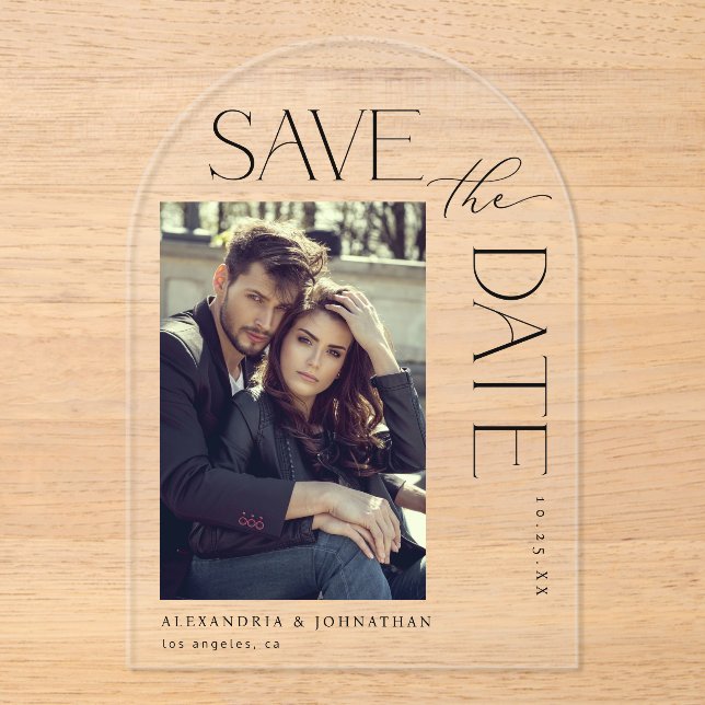 Chic Stylish Mod Foto Save the Date 2 Arc Acryleinladungen (Vorderseite)