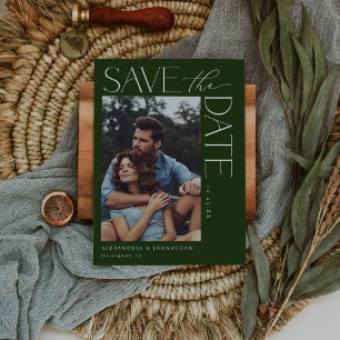 Chic Stylish Mod Foto Save the Date 2 dk Green Einladung